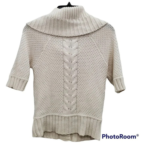 Express Women's White‎ Chunky Open Knit Fold Over Neck Snap Sweater Size S - Picture 6 of 7